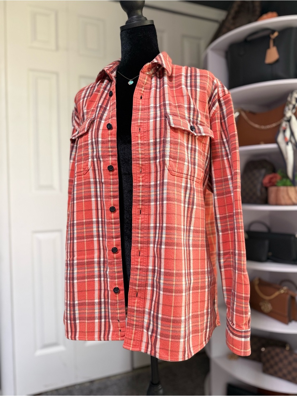 L.L. Bean Red Orange Plaid Button-Down Shirt